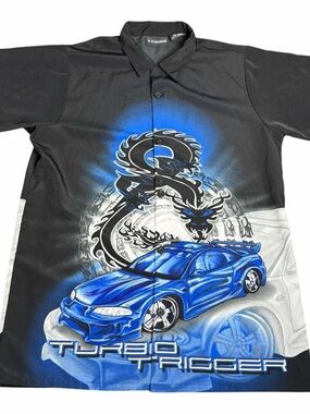 Y2K No Boundaries Dragon Car Button Up Shirt Fits Size Adult M Tagged XL (16/18)